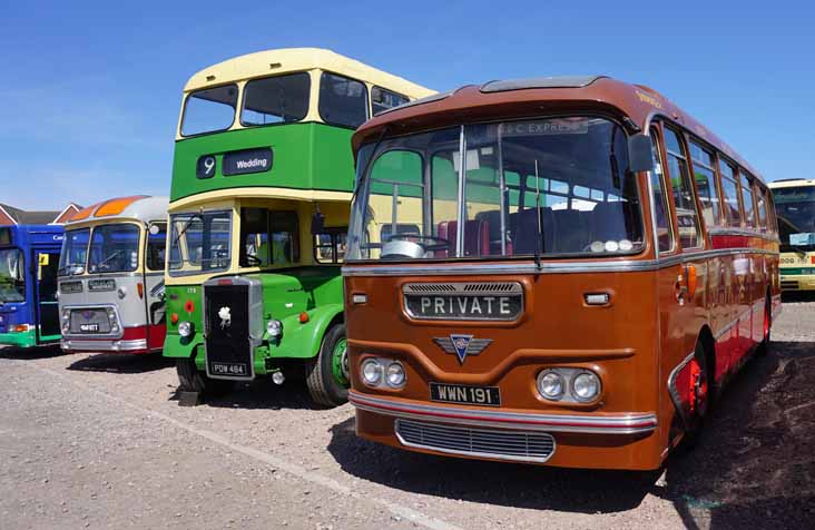 Grey Cars AEC Reliance Willowbrook, Newport PD2 Longwell Green 178 and Neath & Cardiff AEC Reliance Harrington WWN191